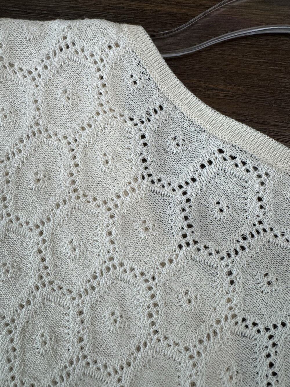 Peruvian Connection Pointelle Sweater Top Women’s XL Ivory Lace Knit Pima Cotton